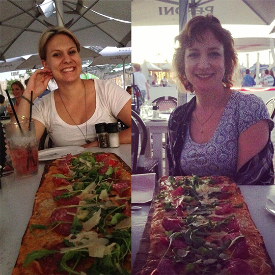 Amy and Keren and the long pizza