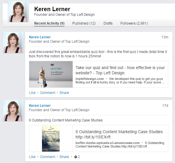 LinkedIn - recent activity