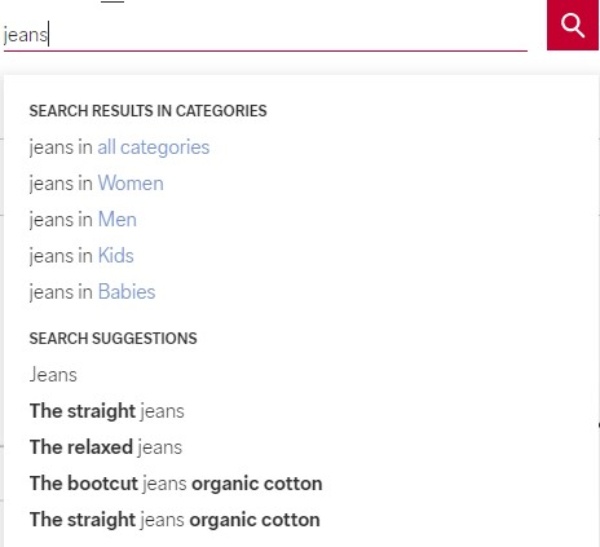 C&A - screenshot showing search