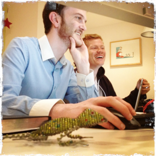 Aric and JP working on the Aspire Leadership website together - the chameleon is a clue - get it - responsive?
