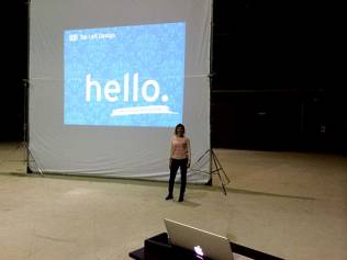 Keren in front of the big screen