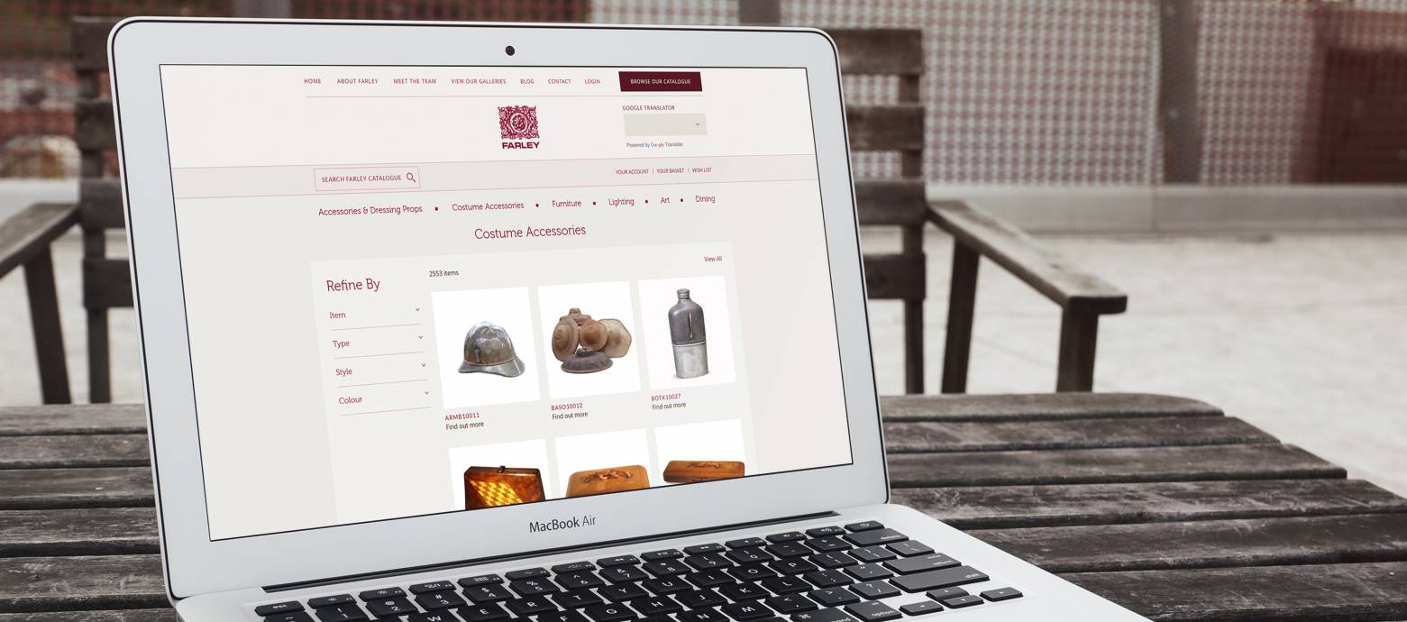 Farley - WordPress web design for a props company with a completely customised catalogue