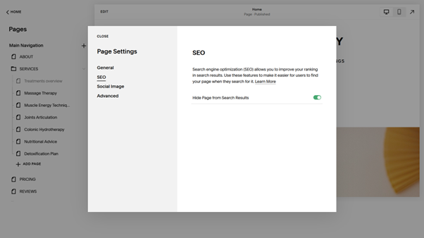 Squarespace SEO settings