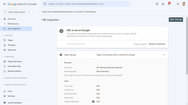 Google Search Console - url not on Google