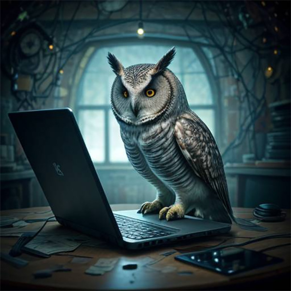 owl on a laptop - by Top Left Design