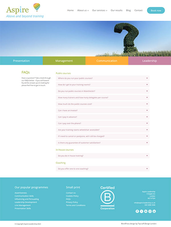 Aspire Leadership - expandable FAQs