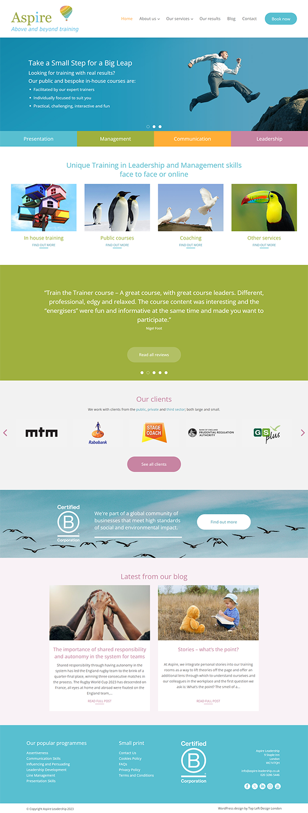 Aspire Leadership - website homepage screenshot
