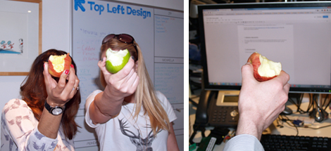 Nichaela, Tamlyn and JP showing their apples