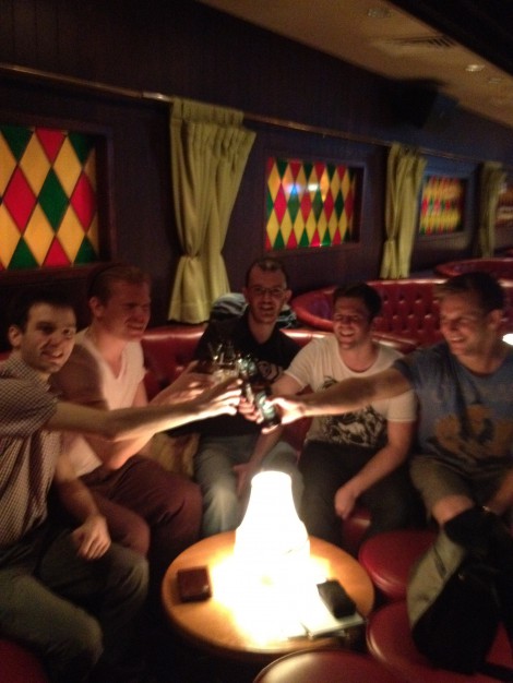 It didn't end at bowling. There was drink clinking too!