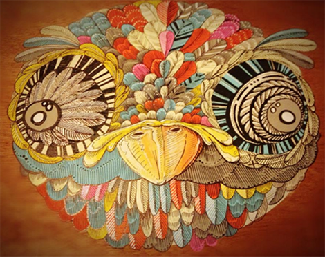 Chris Dal Din Owl - acrylic paint and ink on plywood Chris Dal Din Owl - acrylic paint and ink on plywood