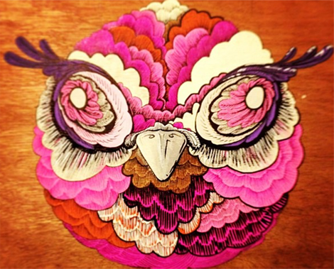 Chris Dal Din Owl - acrylic paint and ink on plywood Chris Dal Din Owl - acrylic paint and ink on plywood