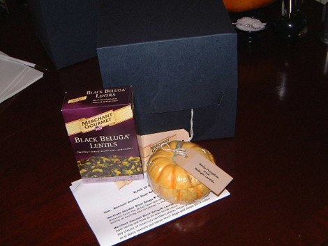 An innovative kit with a meal in a baby pumpkin delivered on Halloween to journalists to promote Merchant Gourmet Beluga Lentils.