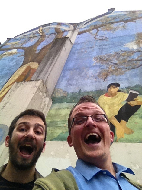 Kevin and Jack in front of the Noel Street mural
