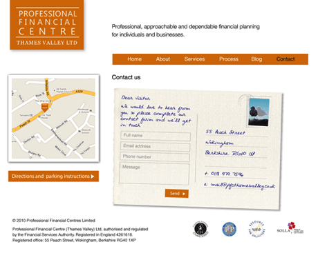 pfc2 Professional Financial Centre - Contact form with cool postcard effect
