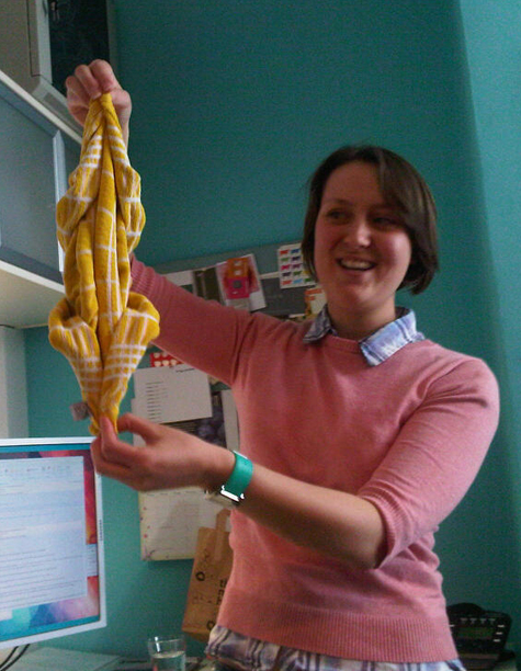 Tina made a chicken out of a tea towel