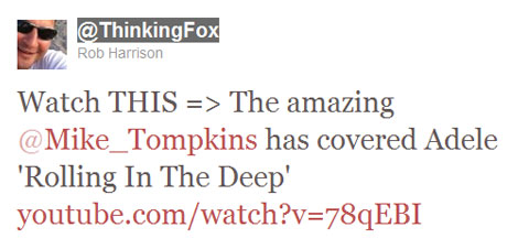 Mike Tompkins Tweet - Thinking Fox Mike Tompkins Tweet - Thinking Fox